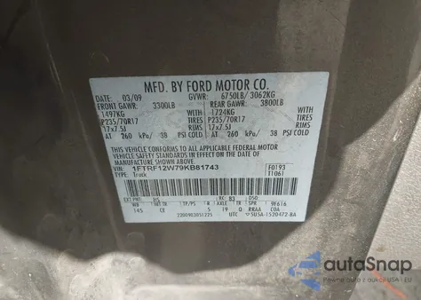 2009 Ford F-150 Stx/Xl/Xlt из США, поврежденный, VIN 1FTRF12W79KB81743